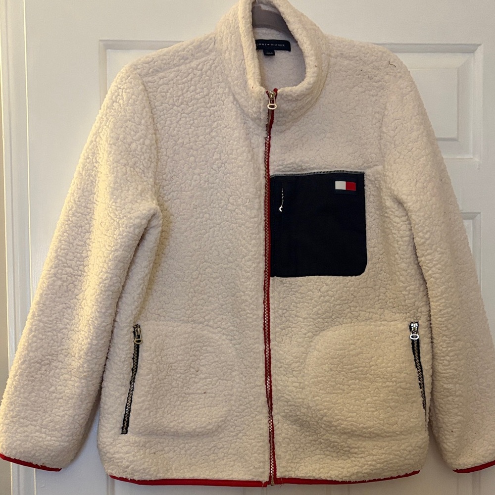 Tommy Hilfiger Off-White zip up Sherpa Jacket size large